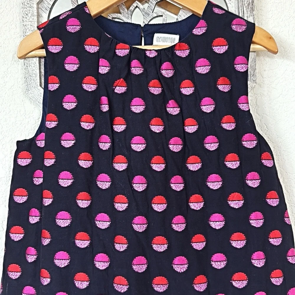Gymboree • Navy and Pink Polka Dot Ruffle Sleeveless Girly Preppy Party Neck